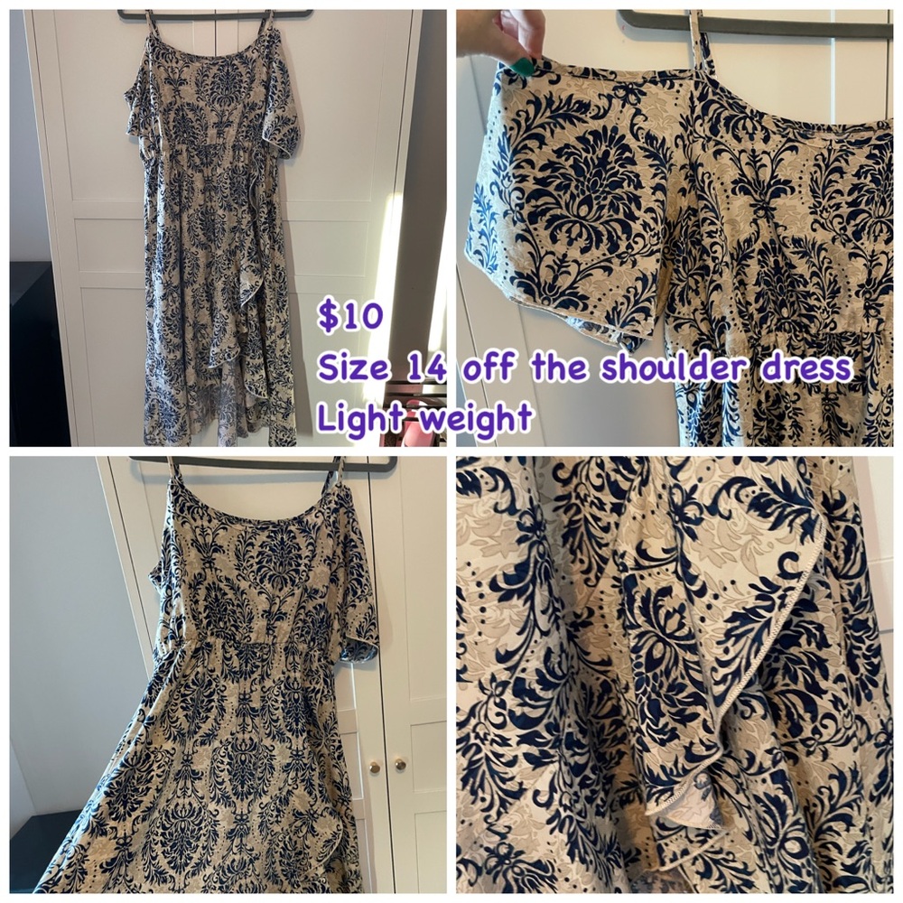 Blue and Cream Off-Shoulder Dress